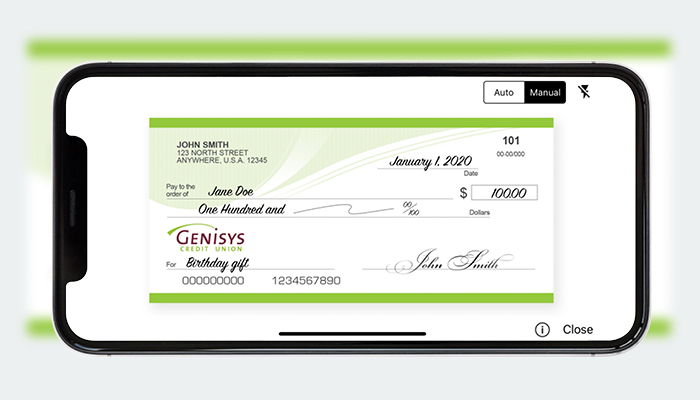 Genisys Credit Union mobile app check deposit screen