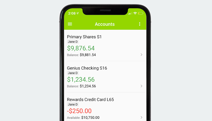 Genisys Credit Union mobile app accounts overview screen