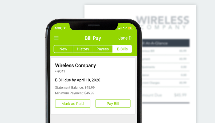 Genisys Credit Union mobile app bill pay screen
