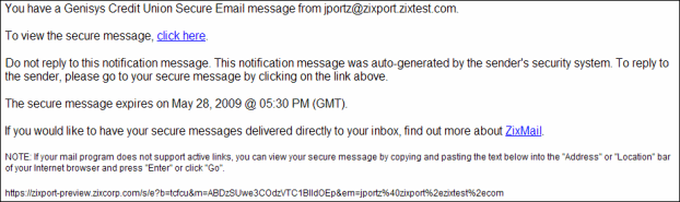 Retrieving a secure email message from Genisys Credit Union