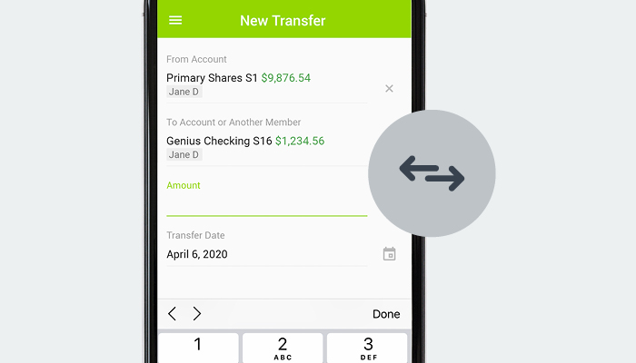 Genisys Credit Union mobile app transfer money screen