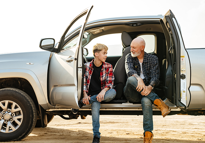 People in truck