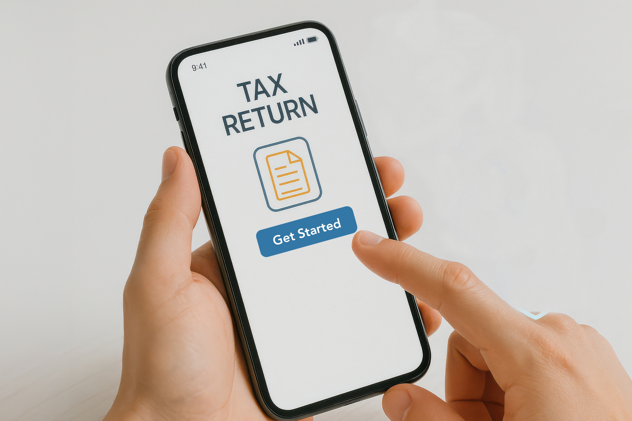 Close up of smartphone with the text Tax Return and a get started button