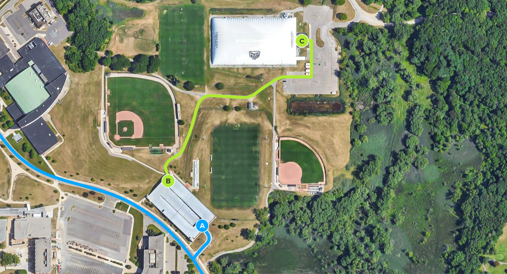 Aerial map of Grizz Dome and Parking Garage